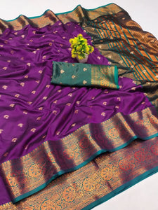 Elegant Semi Kanchivaram Silk Saree - Banarasi Brocade for Festive Wear