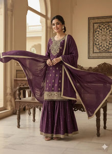 Elegant Sequence Embroidery Sharara Set - Gmy Silk Festive Wear for Women