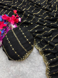 Elegant Sequence Georgette Saree - C Pallu Embroidery for Festive & Party Wear