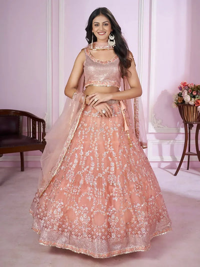 Elegant Sequin Lehenga - Intricate Thread Embroidery for Festive & Bridal Celebrations