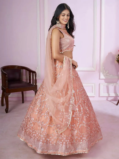 Elegant Sequin Lehenga - Intricate Thread Embroidery for Festive & Bridal Celebrations