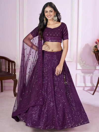 Elegant Sequins Georgette Lehenga - Sparkling Thread Work for Festive Occasions