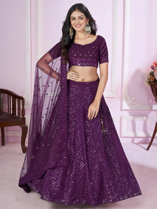 Elegant Sequins Georgette Lehenga - Sparkling Thread Work for Festive Occasions