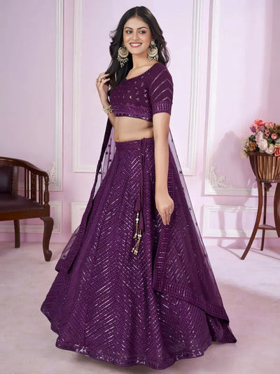 Elegant Sequins Georgette Lehenga - Sparkling Thread Work for Festive Occasions