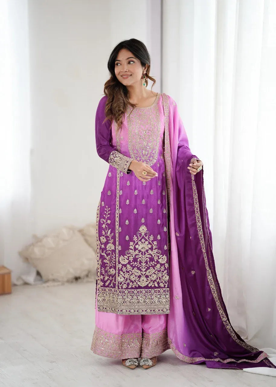 Shaded Chinon Silk Palazzo Suit for Festive Wear