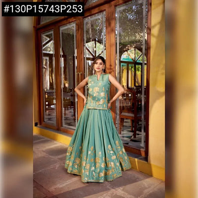 Elegant Shimmer Lehenga Set - Thread & Foil Work for Women