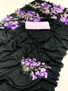 Elegant Shinon Floral Saree with Cutwork Border - Festive Wear for Women
