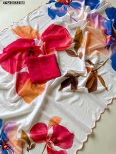 Elegant Shinon Saree - Floral Print with Arco Cutwork Border