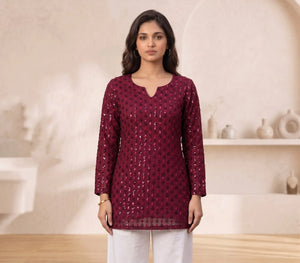 Elegant Short Kurti for Women - Georgette Sequence Work Festive Wear