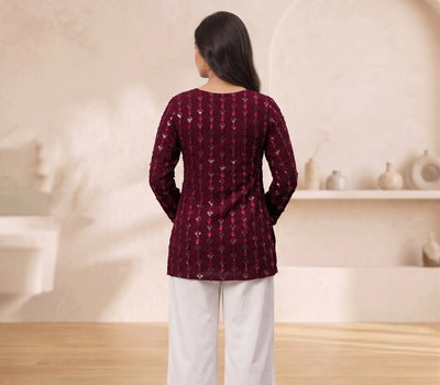 Elegant Short Kurti for Women - Georgette Sequence Work Festive Wear