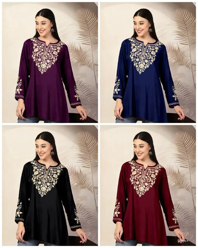 Elegant Short Kurti for Women - Heavy Rayon Festive Wear