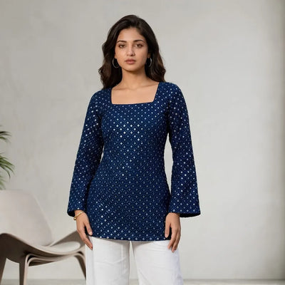 Elegant Short Kurti for Women - Sequined Georgette Party Wear