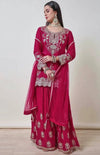 Elegant Short Kurti Set - Chinon Silk with Embroidery | Festive Wear