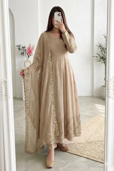 Elegant Silk Anarkali Gown Set - Luxe Embroidery Party Wear for Women