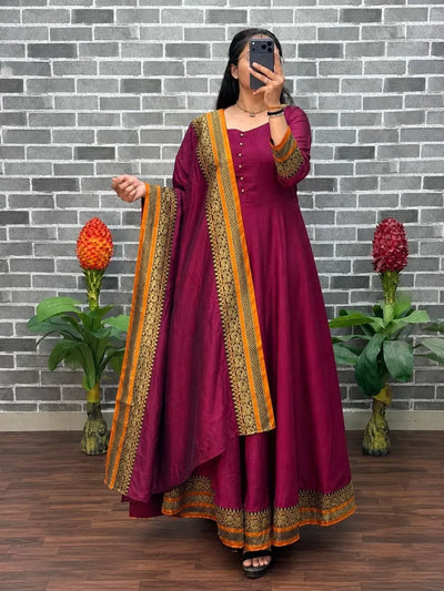 Elegant Silk Anarkali Gown with Dupatta - Festive Wear for Women