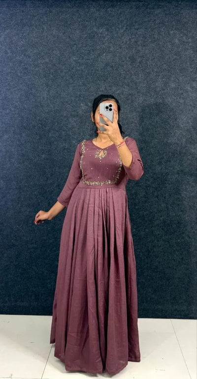 Elegant Silk Anarkali Gown with Handcrafted Embroidery - Festive Party Wear for Women