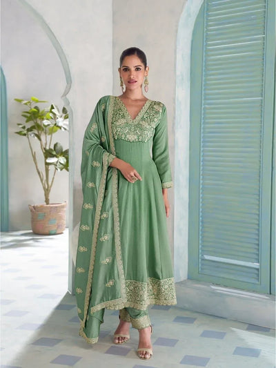 Elegant Silk Anarkali Suit Set - Heavy Embroidery for Festive Wear Women