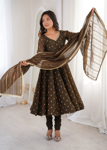 Elegant Silk Anarkali Suit Set - Ready to Wear Festive Gown for Women