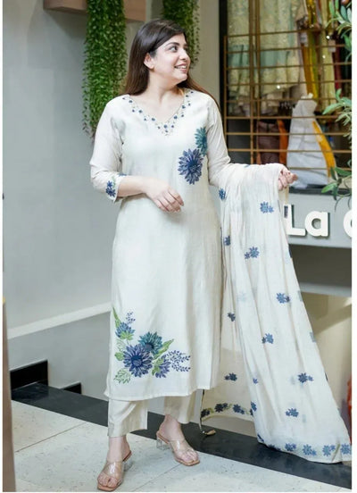 Elegant Silk Digital Print Kurti Set with Dupatta for Women