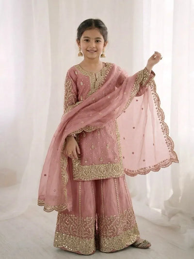 Elegant Silk Palazzo Suit Set - Heavy Embroidery Festive Wear for Girls