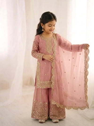 Elegant Silk Palazzo Suit Set - Heavy Embroidery Festive Wear for Girls