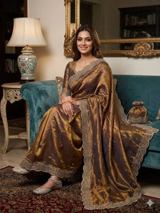 Elegant Silk Saree with Designer Blouse - Two-Tone Festive Wear for Women