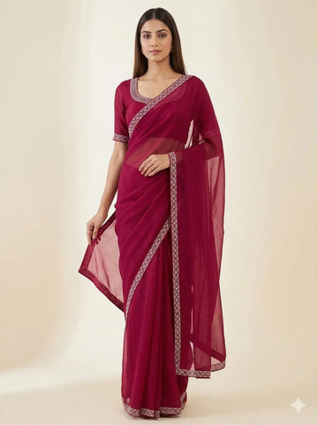 Elegant Silk Saree with Zarkan Diamond Work - Festive Wear for Women