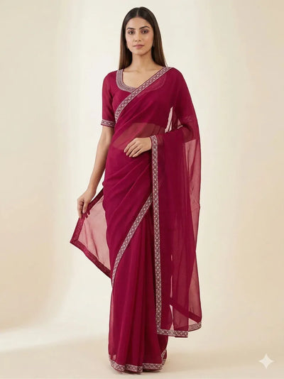 Elegant Silk Saree with Zarkan Diamond Work - Festive Wear for Women