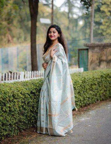 Elegant Silky Cotton Saree with Zari Butti - Lightweight Festive Wear for Women