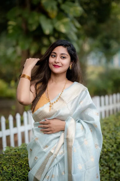 Elegant Silky Cotton Saree with Zari Butti - Lightweight Festive Wear for Women