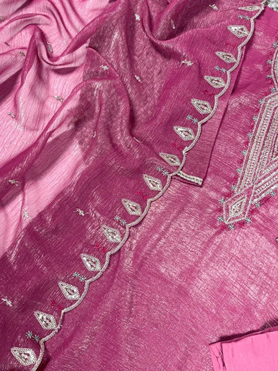 Elegant Silver Glosy Kurti Set - Sequin & Thread Embroidery for Festive Wear