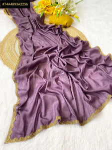 Elegant Simmri Golden Embossed Saree - Handwork Lace Border for Festive