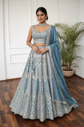 Elegant Sky Blue Lehenga Choli - Heavy Embroidery for Festive Wear