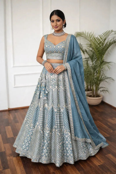 Elegant Sky Blue Lehenga Choli - Heavy Embroidery for Festive Wear