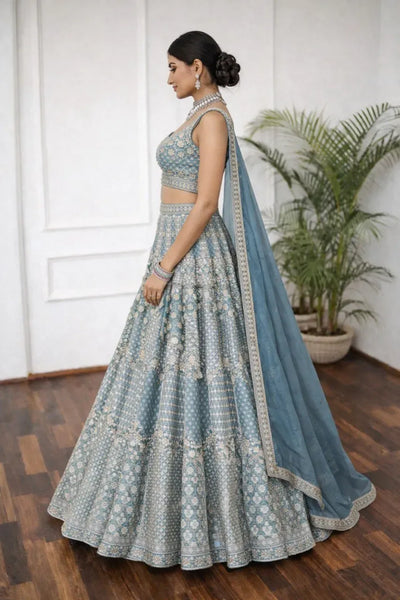 Elegant Sky Blue Lehenga Choli - Heavy Embroidery for Festive Wear