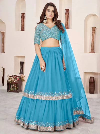 Elegant Sky Blue Sequin Lehenga - Royal Party Glam for Women