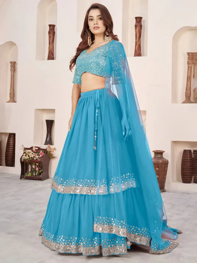 Elegant Sky Blue Sequin Lehenga - Royal Party Glam for Women