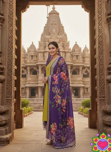 Elegant Slub Cotton Kurti Set - Exquisite Neck Embroidery for Festive & Party Wear