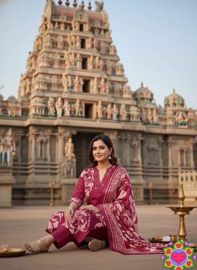 Elegant Slub Cotton Kurti Set - Mirror Embroidery & Chinnon Dupatta for Festive & Party Wear | Sizes S-5XL