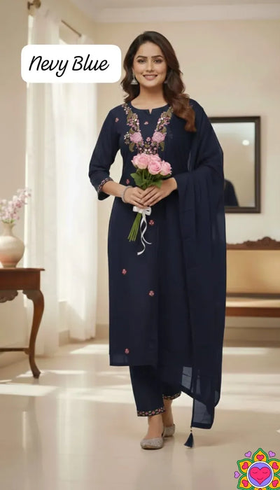 Elegant Slub Cotton Kurti Set - Sequence Embroidery for Women