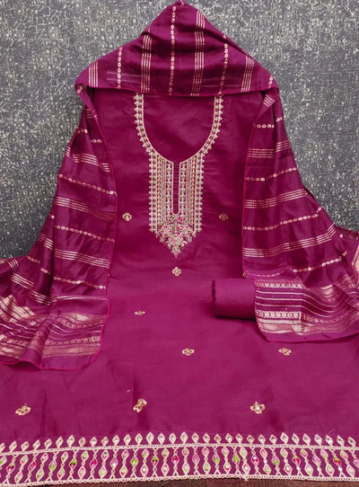 Elegant Slub Cotton Suit Set with Coding Neck Work for Women