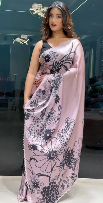 Elegant Soft Chinnon Saree - Luxe Floral Festive Wear for Women