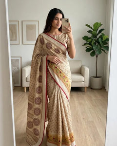Elegant Soft Cotton Saree with Artful Prints for Festive Prep