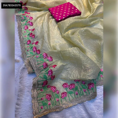 Elegant Soft Crunch Silk Saree - Embroidered for Party Wear