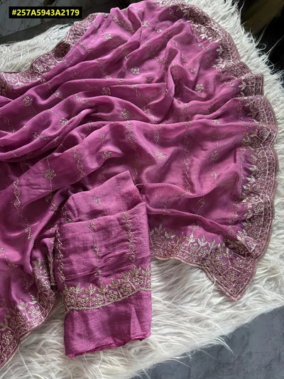 Elegant Soft Crush Silk Saree - C-Pallu Embroidery for Festive & Wedding Wear