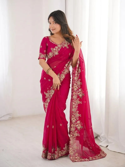 Elegant Soft Fendy Chiffon Saree - Embroidered Cutwork for Party & Weddings