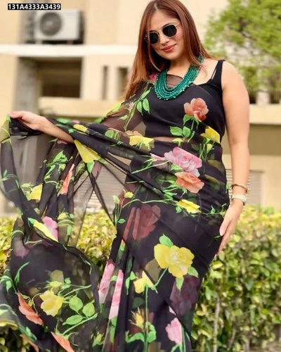 Elegant Soft Georgette Saree - Digital Floral Print for Women
