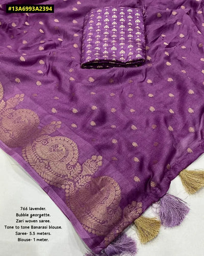 Elegant Soft Georgette Saree - Zari Border & Banarasi Blouse