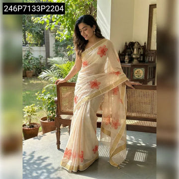 Elegant Soft Gold Banarasi Tissue Saree - Zari Work for Festive Wear Women