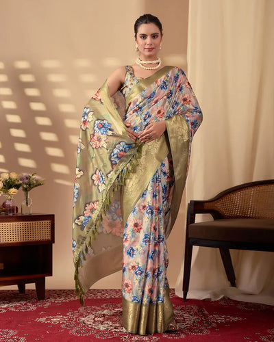 Elegant Soft Lichi Silk Saree with Floral Prints for Women